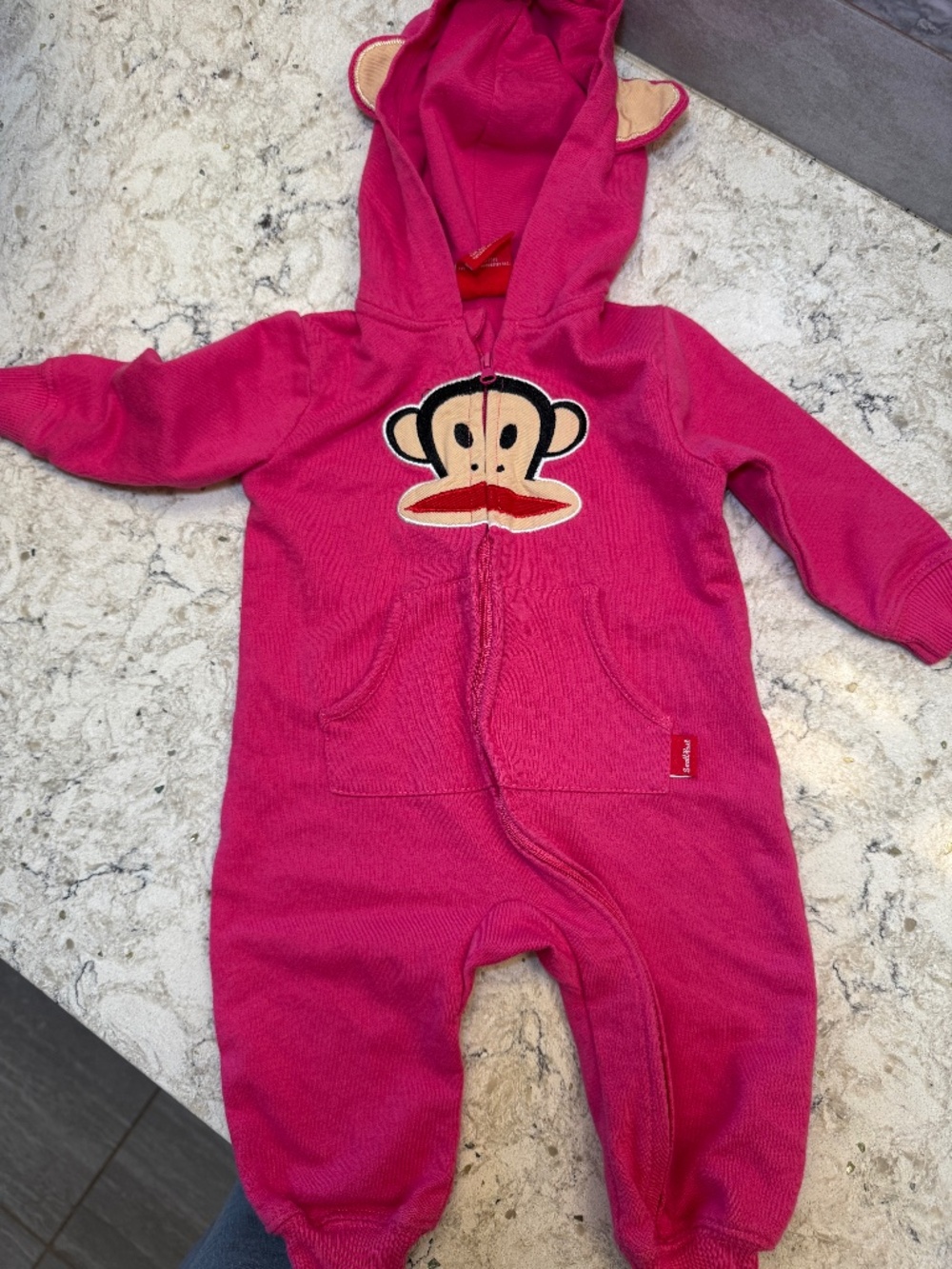 Paul Frank one piece jumpsuit bodysuit pink zip-up hoodie Julius the monkey logo - Picture 2 of 12